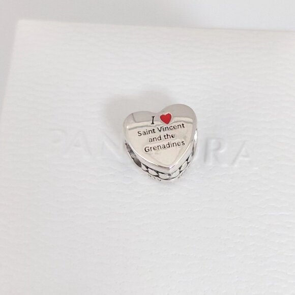 Pandora Saint Vincent and the Grenadines Flag Heart Charm Bead Pendant S925 ALE - Picture 2 of 7